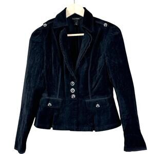 White House Black Market Blazer Womens 4 Black Velvet Military Gothic Edwardian